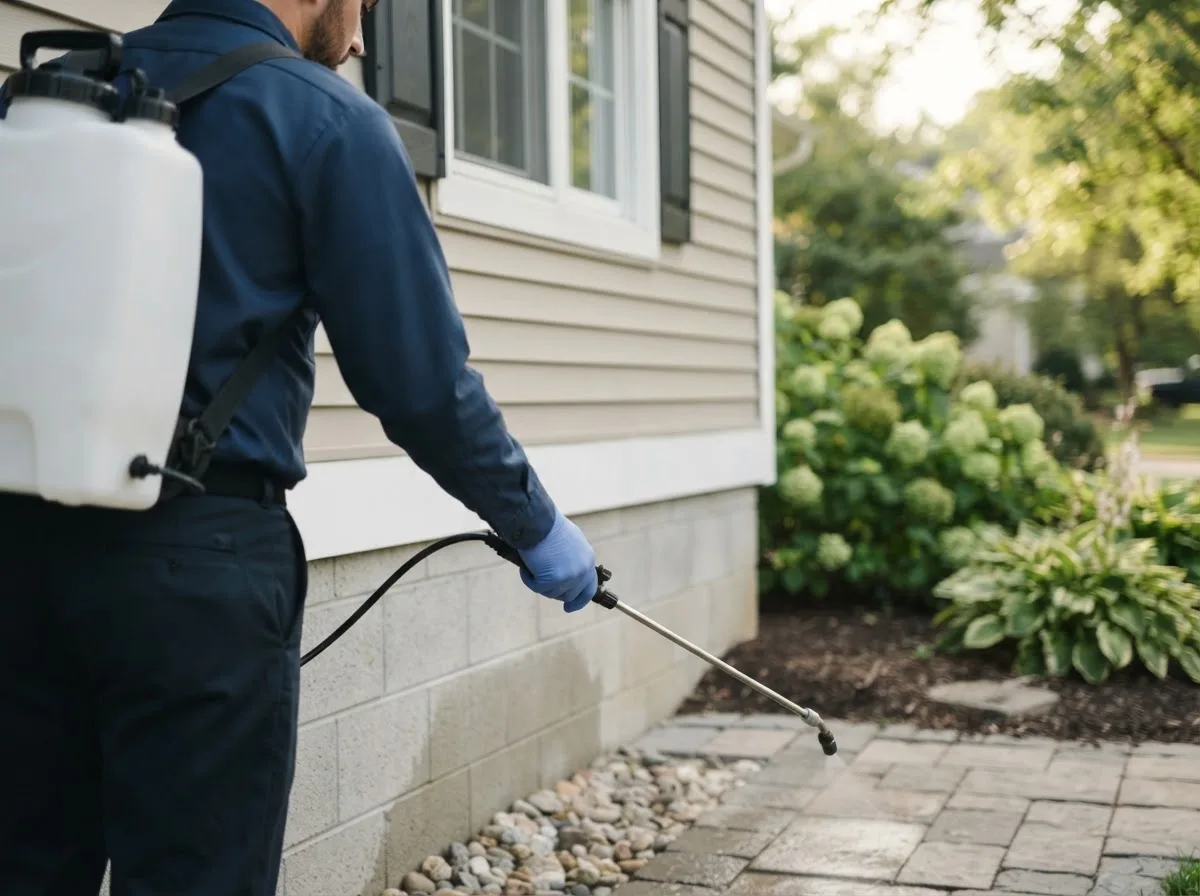 Pest control technician inspecting a home in Bynum, MT